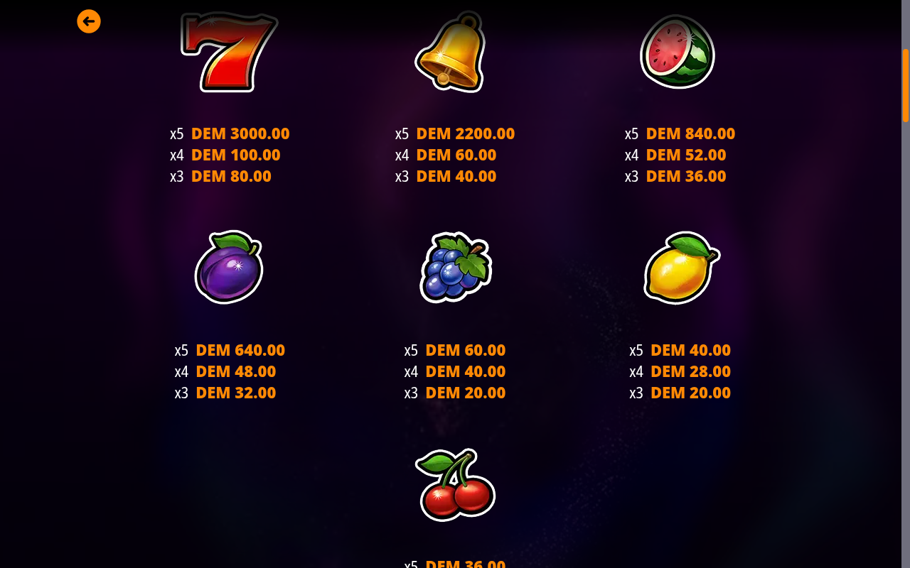 Golden Fruit Vegas Classic information screen
