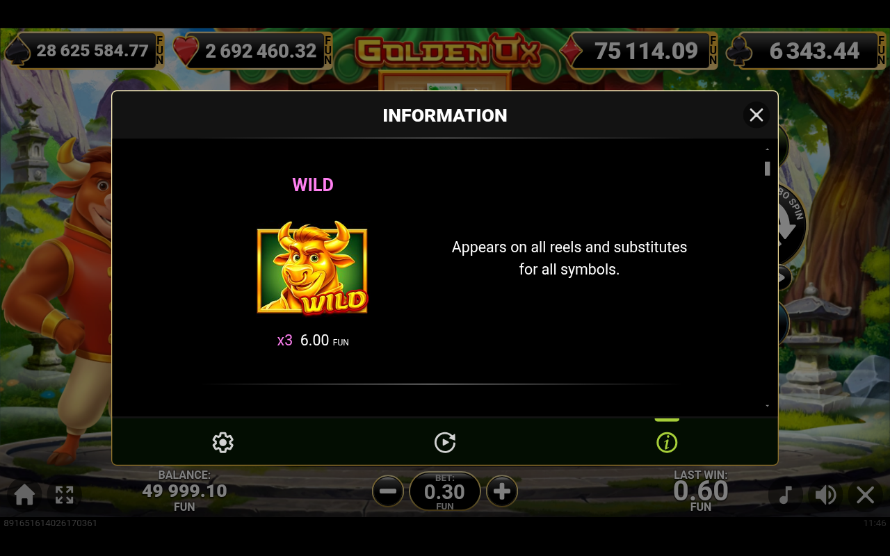 Golden Ox information screen