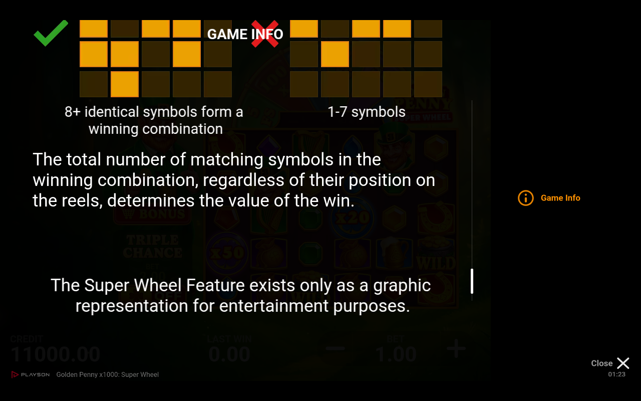 Golden Penny x1000: Super Wheel information screen