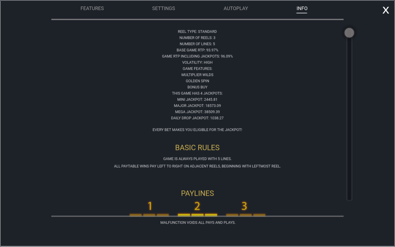 Golden Tiger's 7s information screen