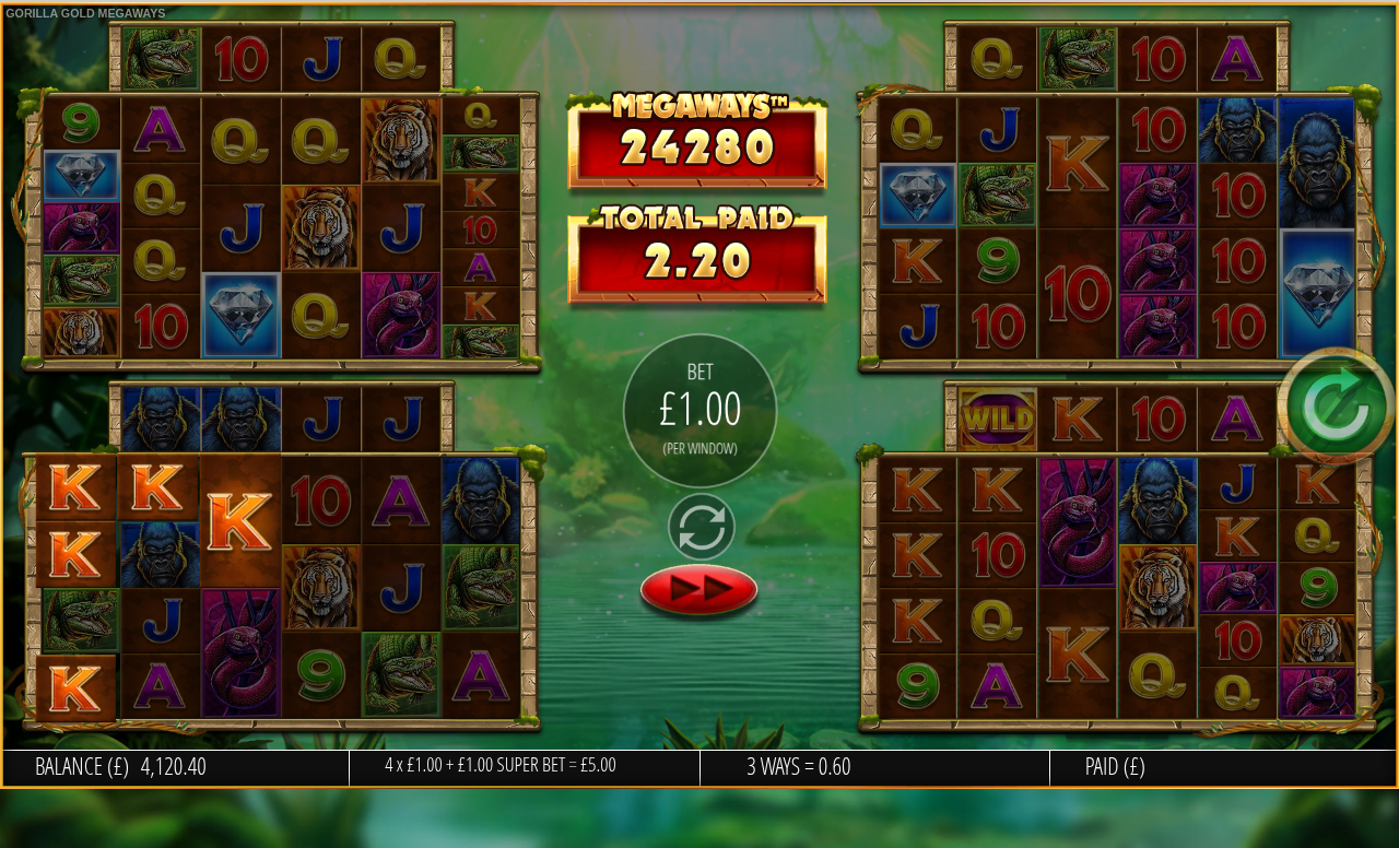 Gorilla Gold Megaways gameplay with diamond scatter symbols