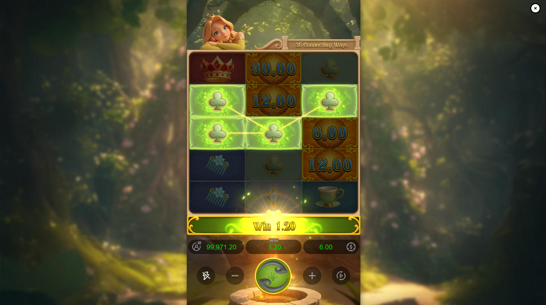 Grimms' Bounty Princess and the Frog offers 35 Connecting Win Ways