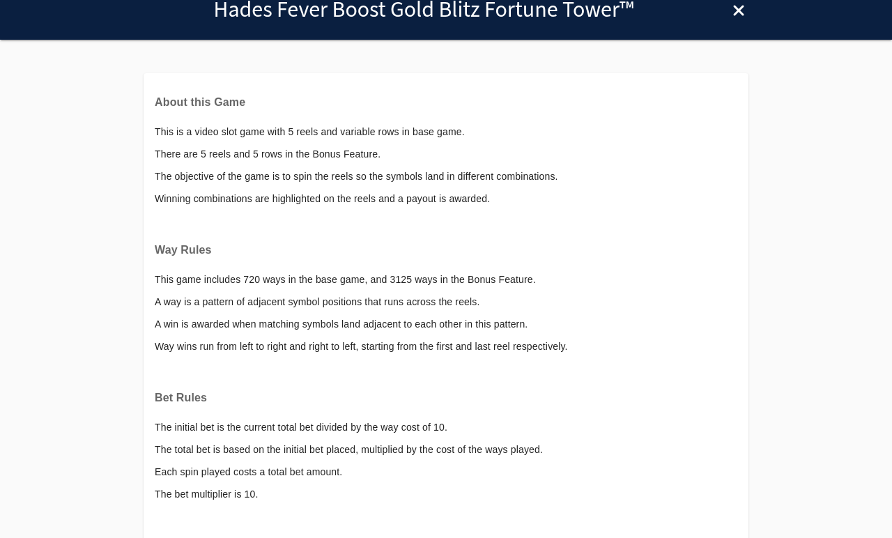 Hades Fever Boost Gold Blitz Fortune Tower information screen