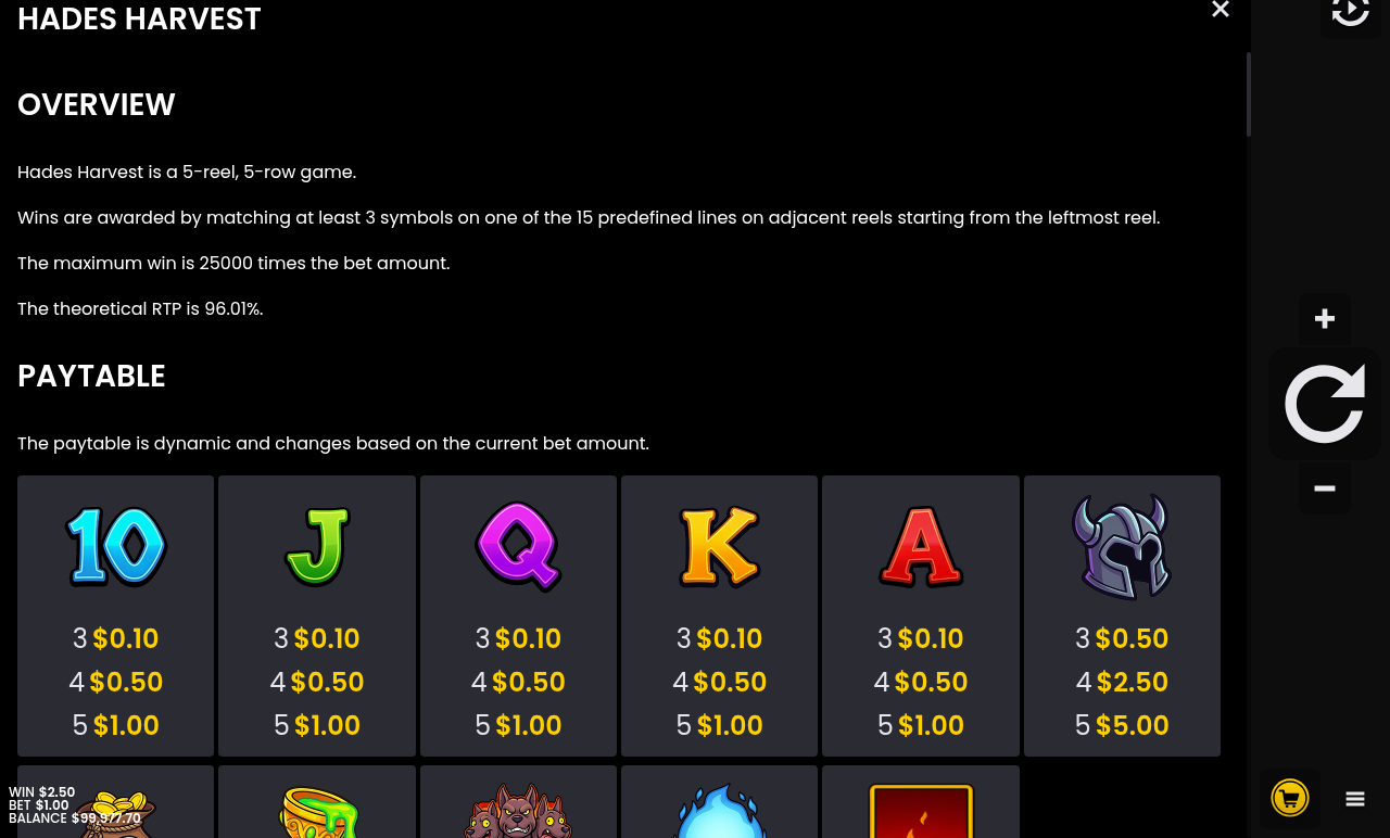 Hades Harvest information screen