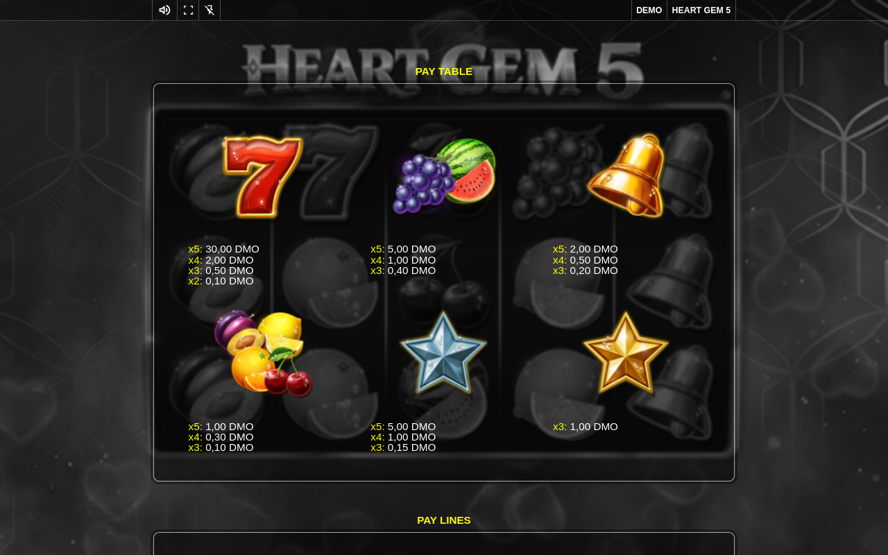 Heart Gem 5 symbol and payline information