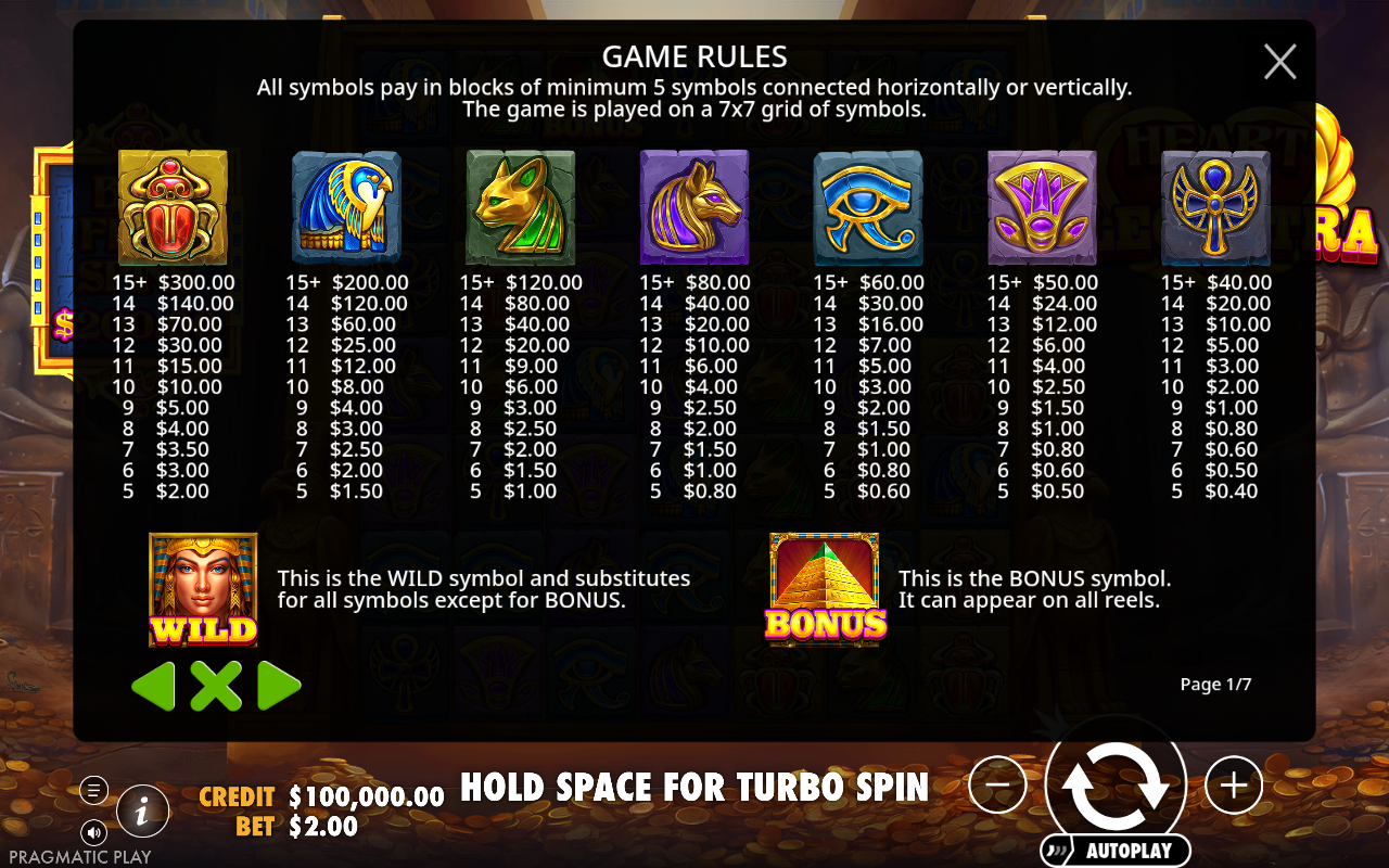 Heart of Cleopatra information screen