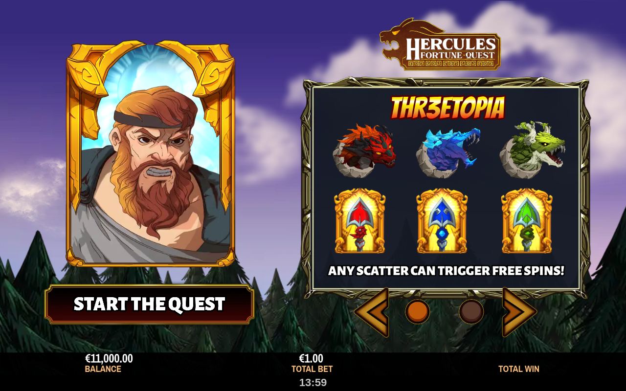 Hercules Fortune Quest information screen