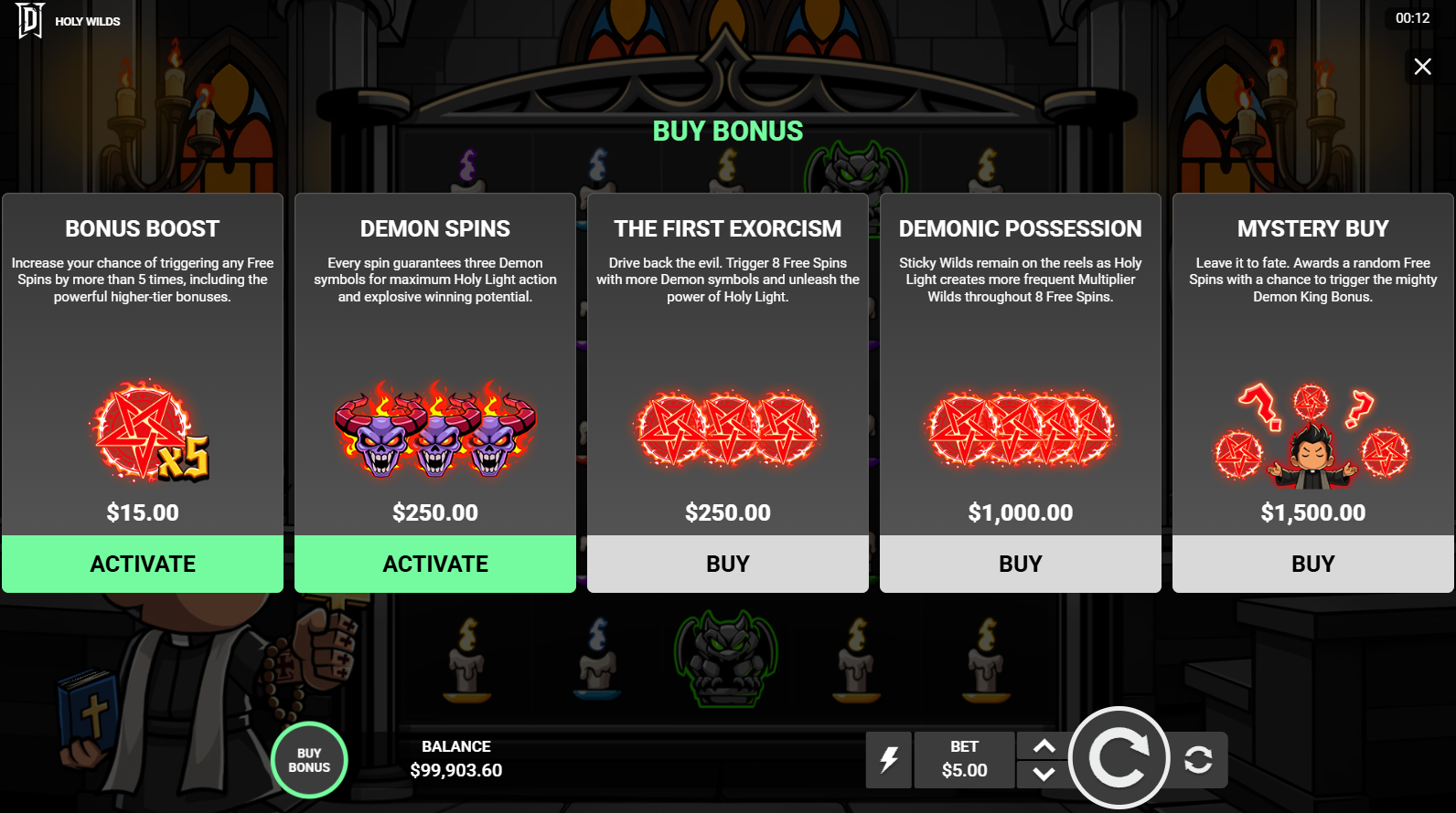 Holy Wilds Bonus Buy options