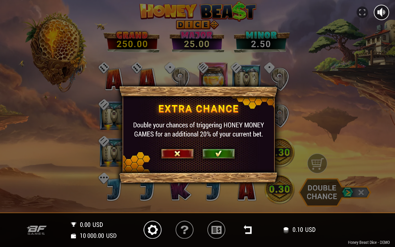 Honey Beast Dice information screen