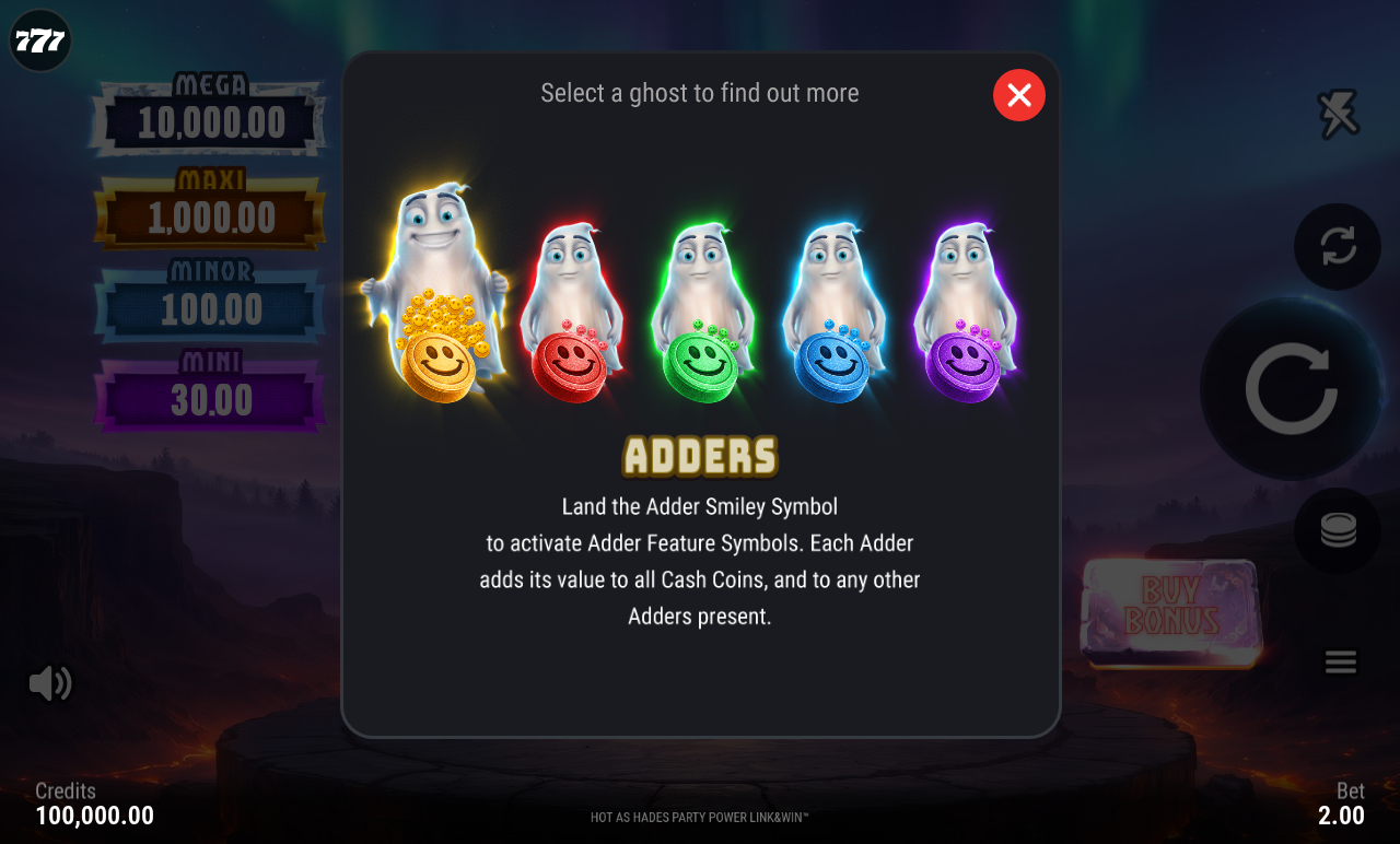 Hot as Hades Party Power Link&Win information screen
