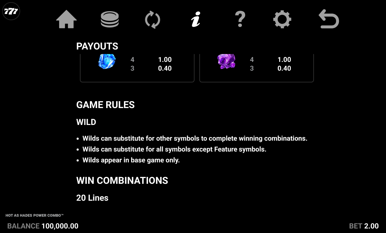 Hot As Hades Power Combo information screen