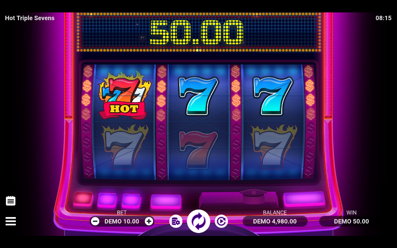 Hot Triple Sevens gameplay showing base game spins