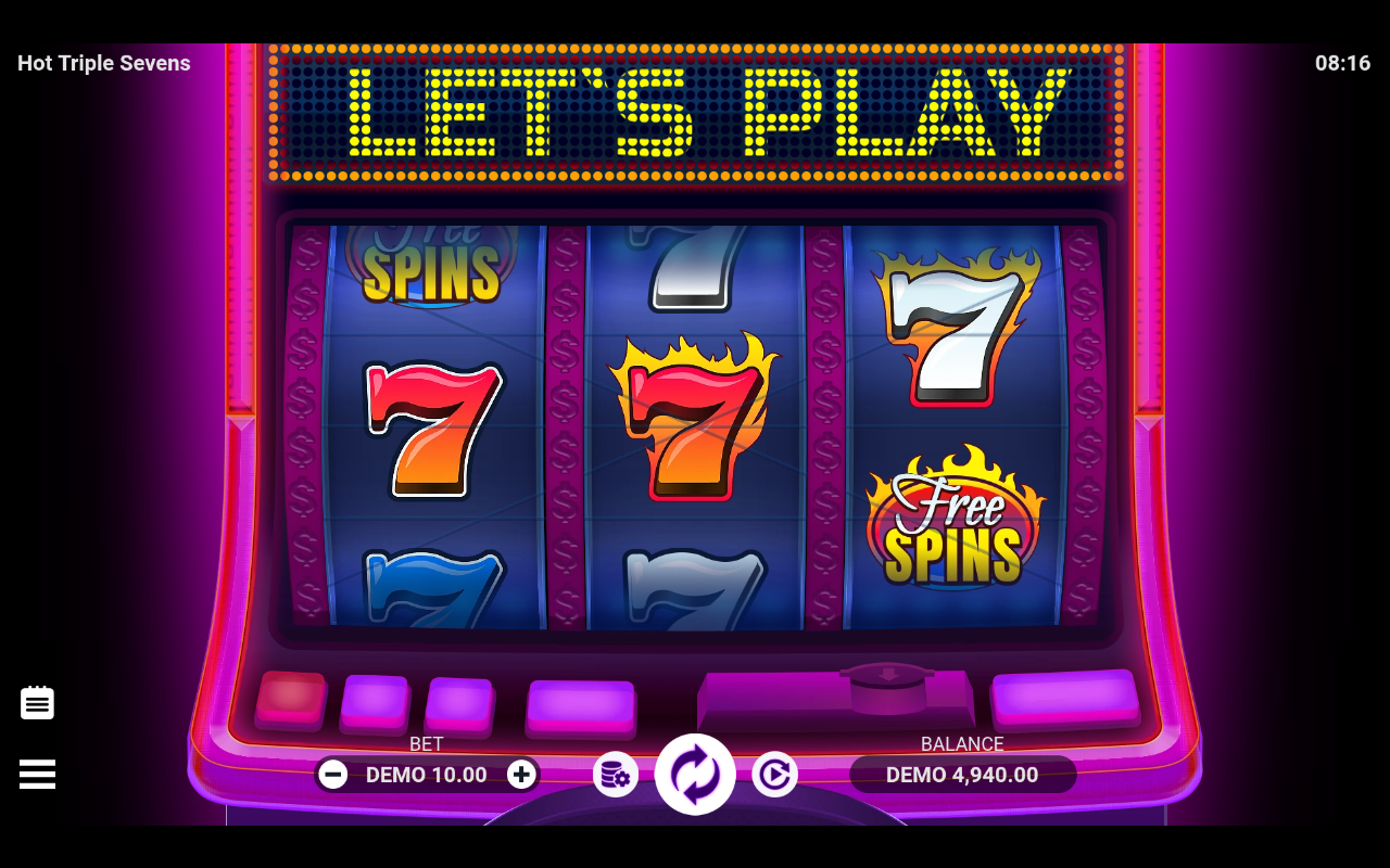 Hot Triple Sevens gameplay showing Freespins symbols on the reels