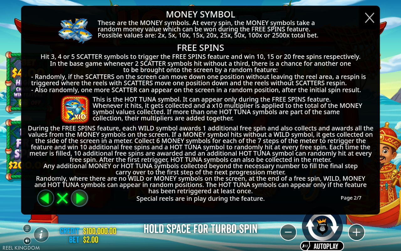 Hot Tuna symbol values information screen