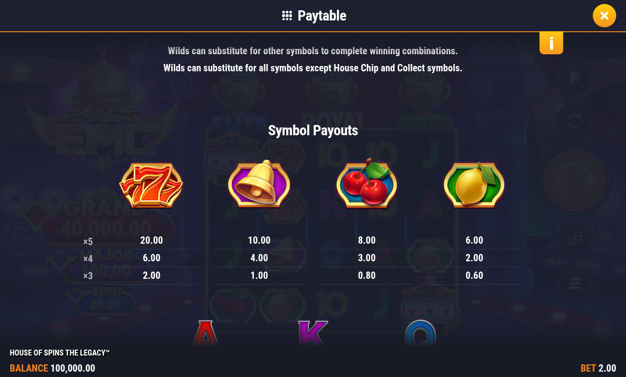House of Spins the Legacy House Chips rules screen