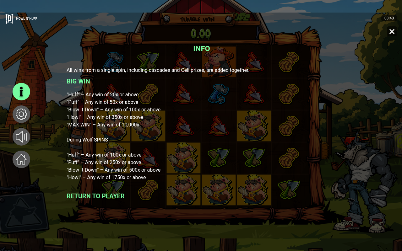 Howl N' Huff information screen