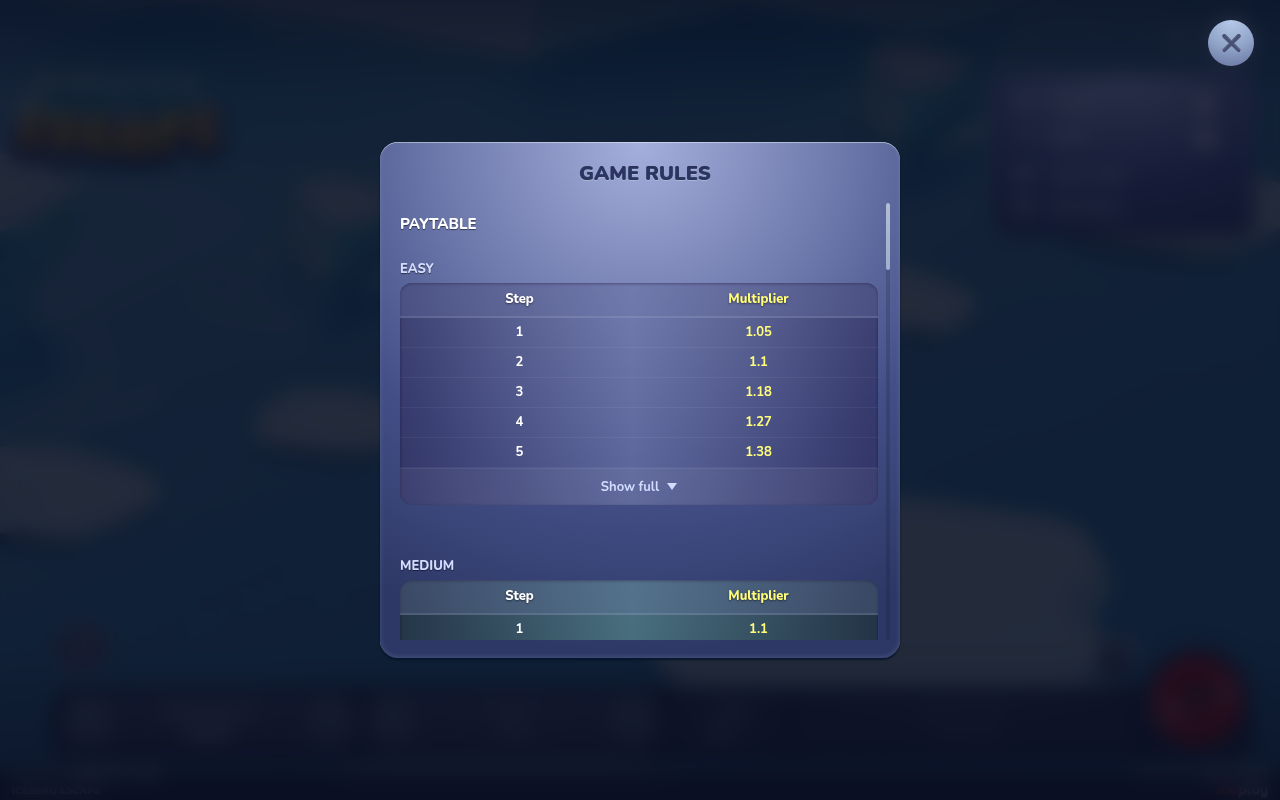 Iceberg Escape information screen