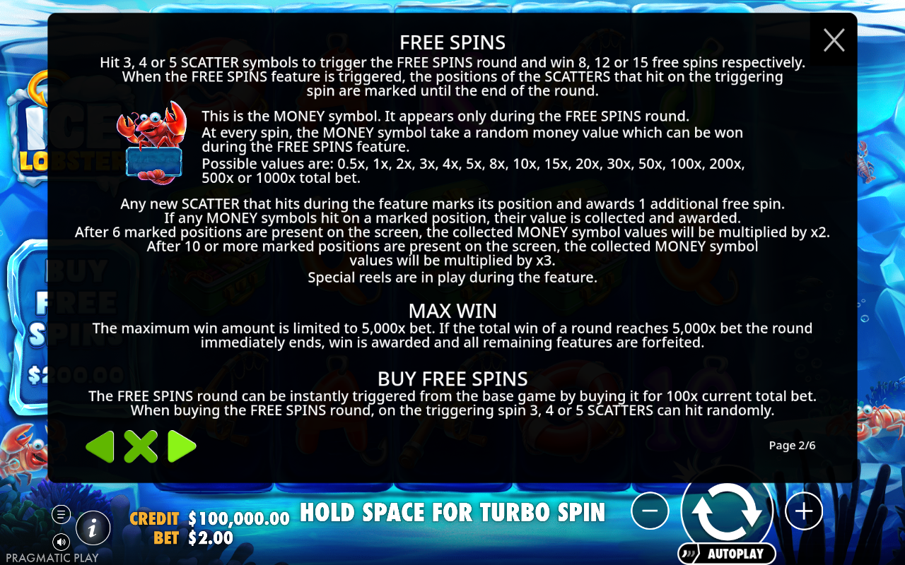 Ice Lobster information screen