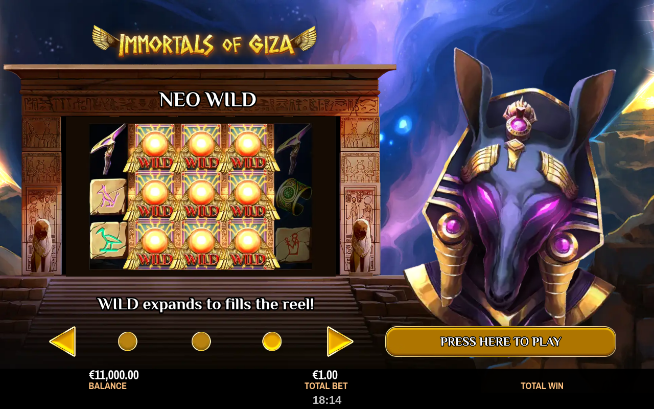 Immortals of Giza information screen