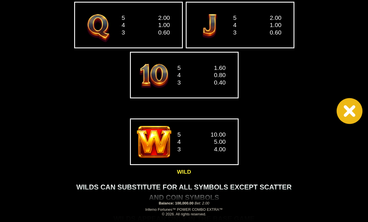 Inferno Fortunes POWER COMBO EXTRA ways and paytable information