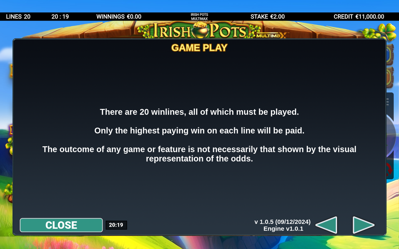 Irish Pots MultiMax information screen