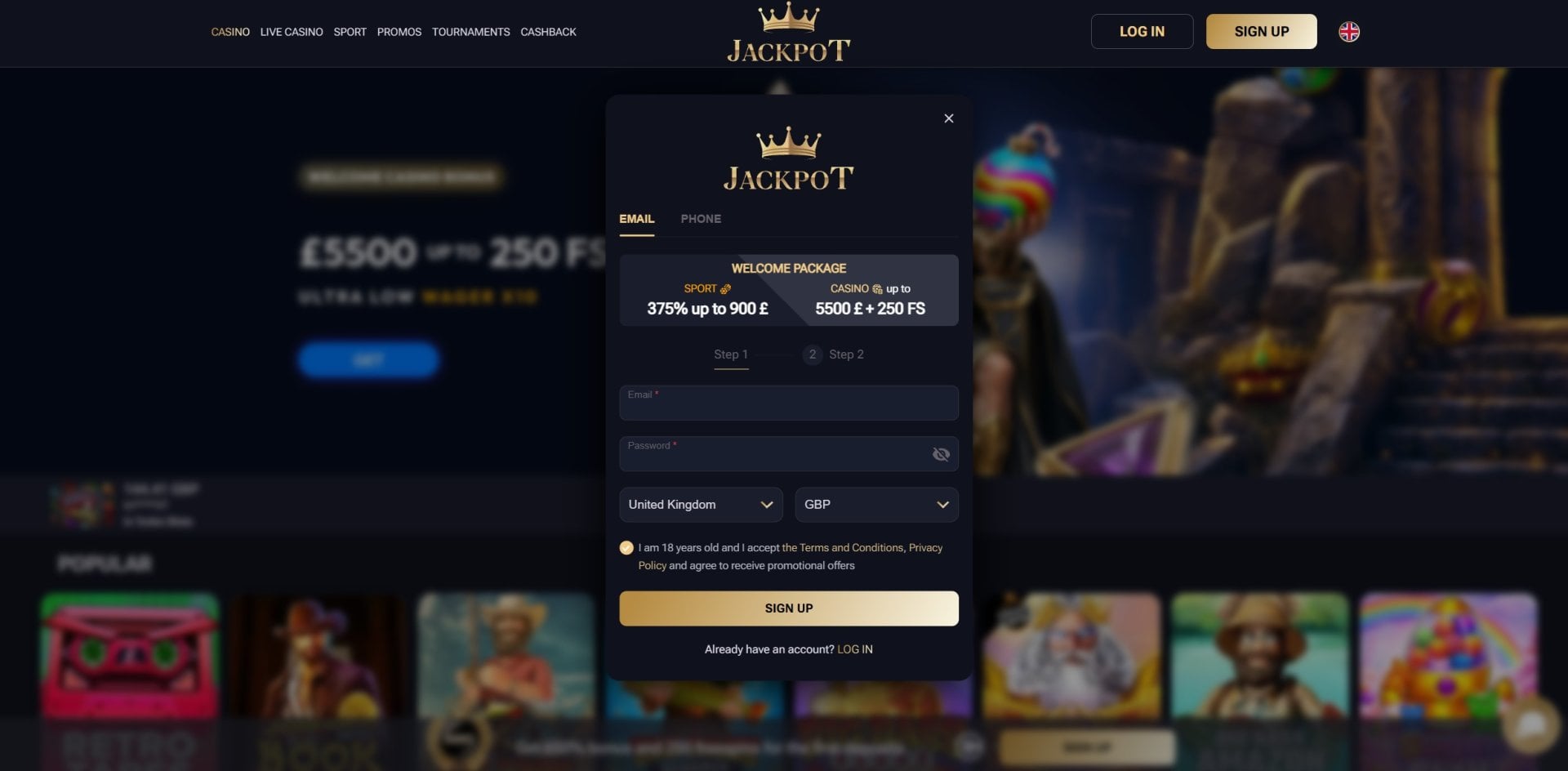 Jack-Pot Casino Welcome Bonus