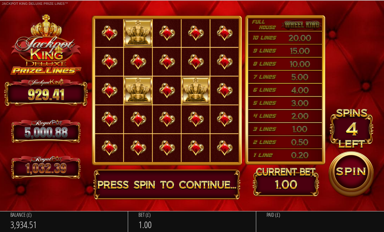 Jackpot King Prize Lines base game
