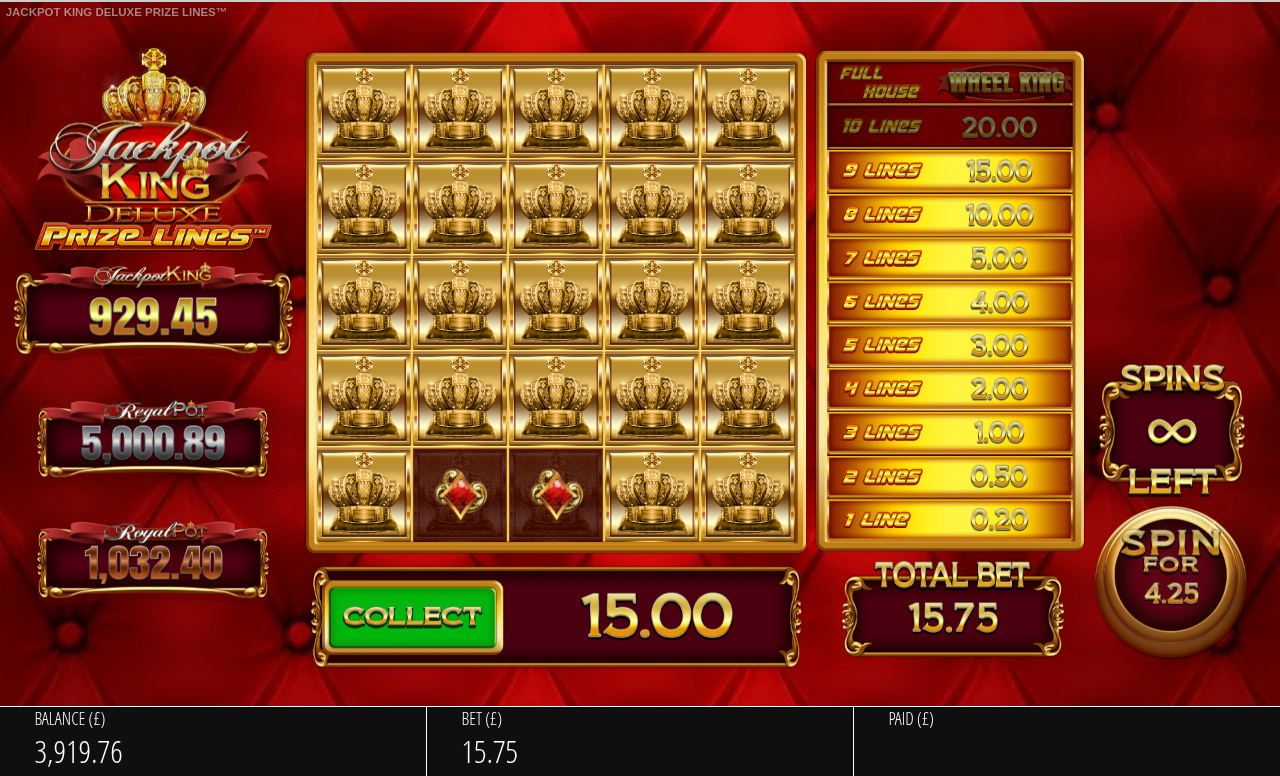 Jackpot King Prize Lines gameplay