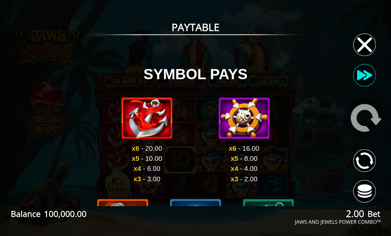 Jaws and Jewels Power Combo Lucky Frame rules