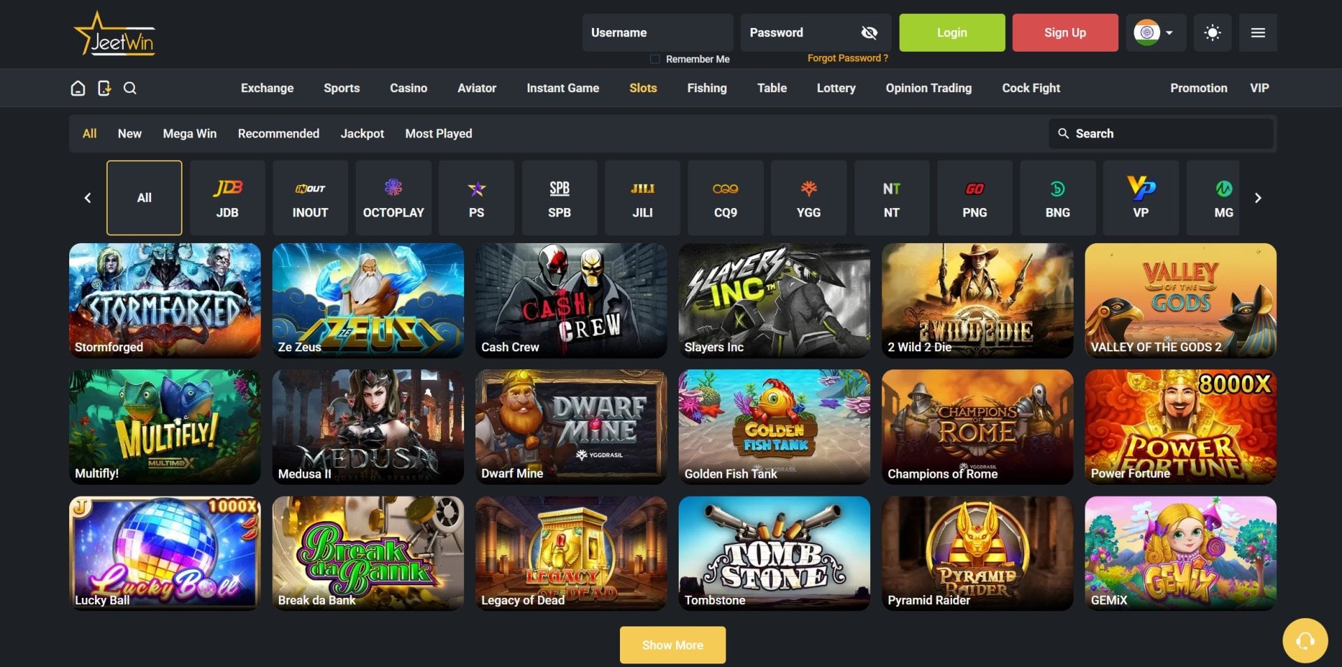 JeetWin Slot Selection