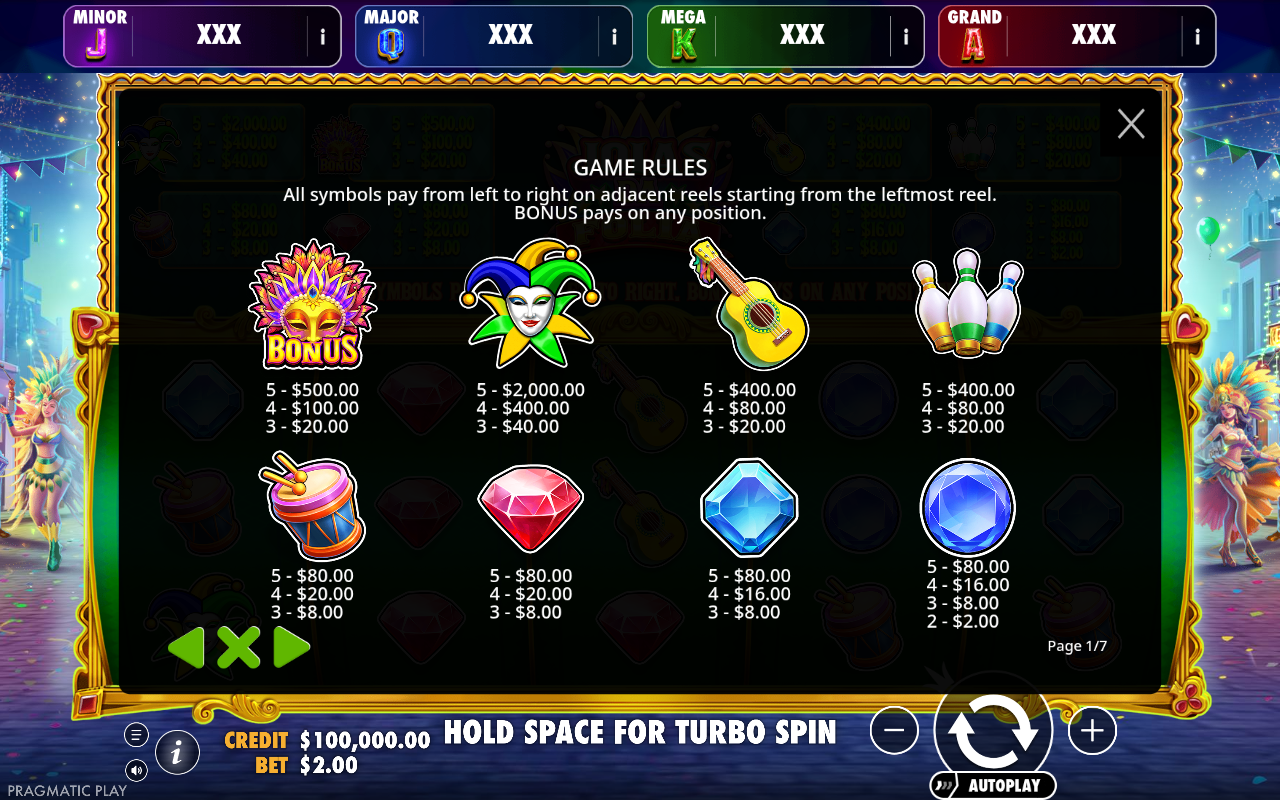 Joias da Folia - Brasil Jackpot information screen