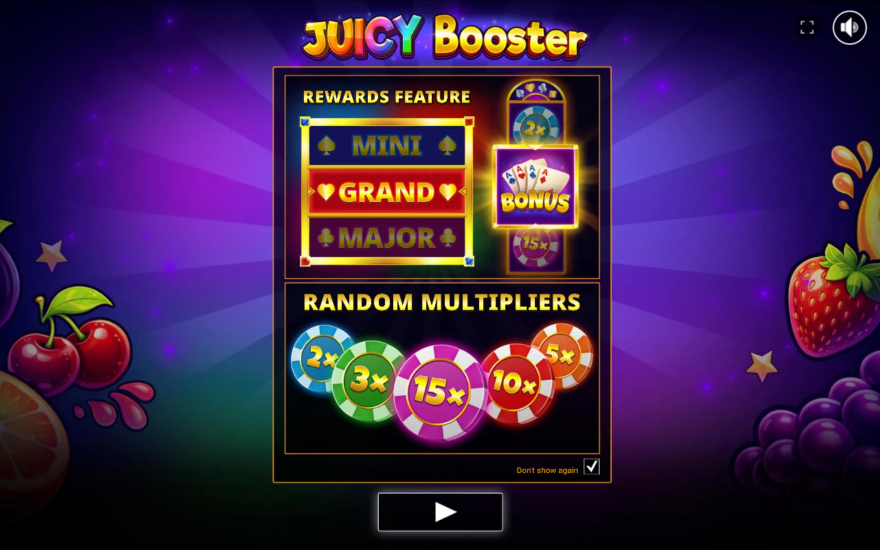 Juicy Booster information screen