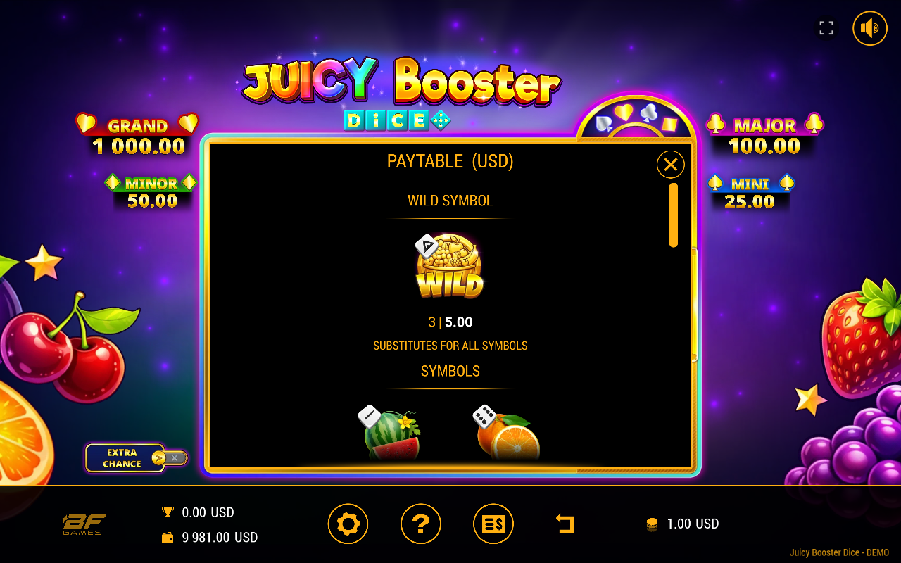 Juicy Booster Dice wild symbol information