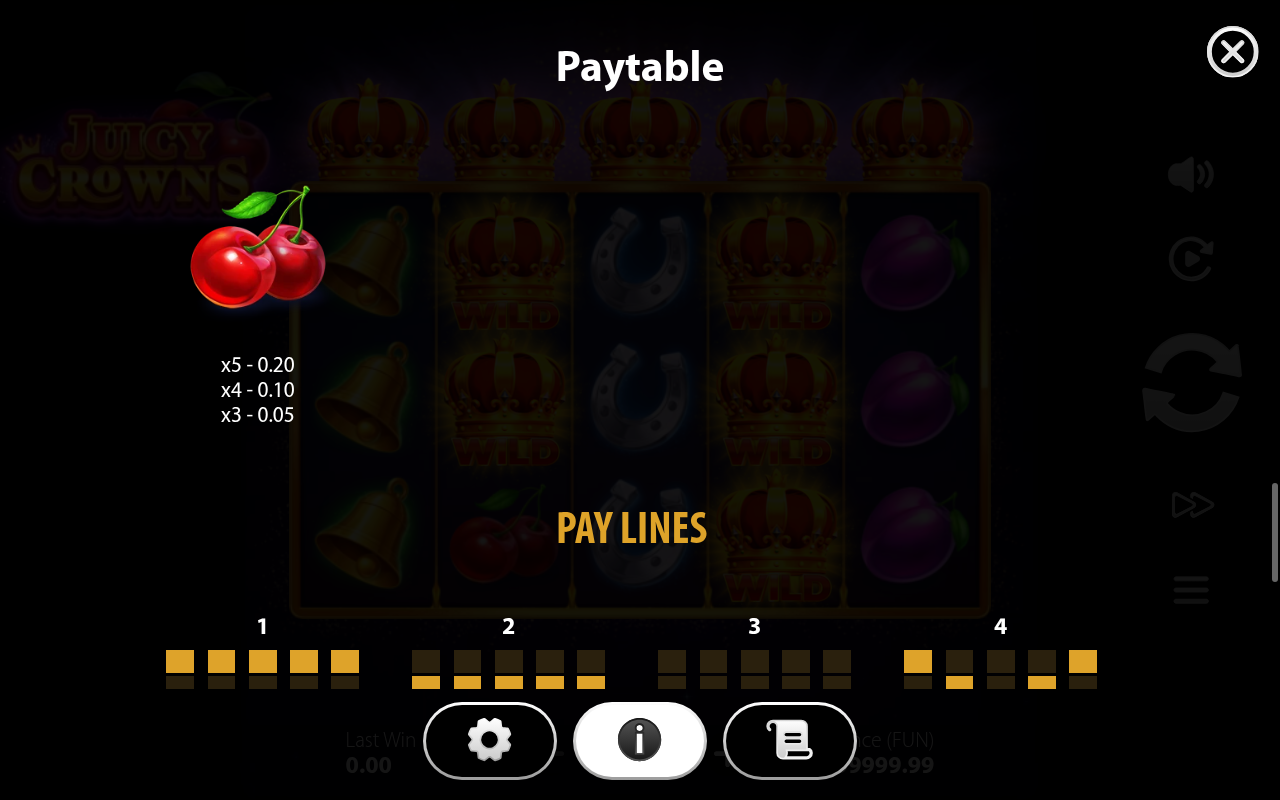 Juicy Crowns paylines information screen