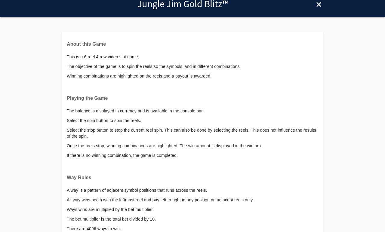 Jungle Jim Gold Blitz information screen