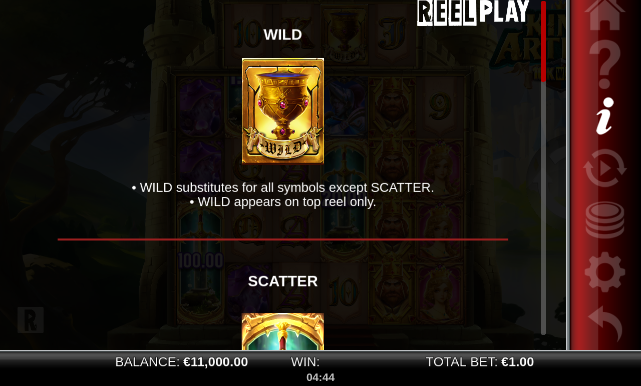 King Arthur 10K Ways wild and scatter rules