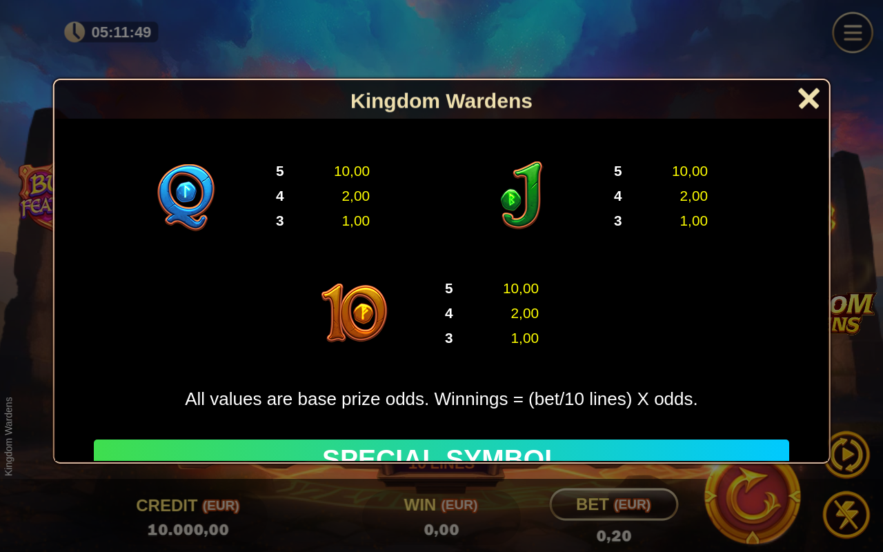 Kingdom Wardens information screen