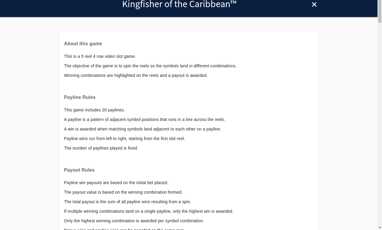 Kingfisher of the Caribbean information screen