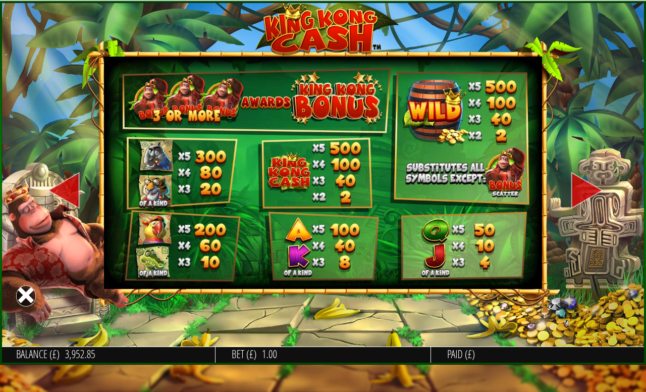 King Kong Cash wild and bonus symbol rules
