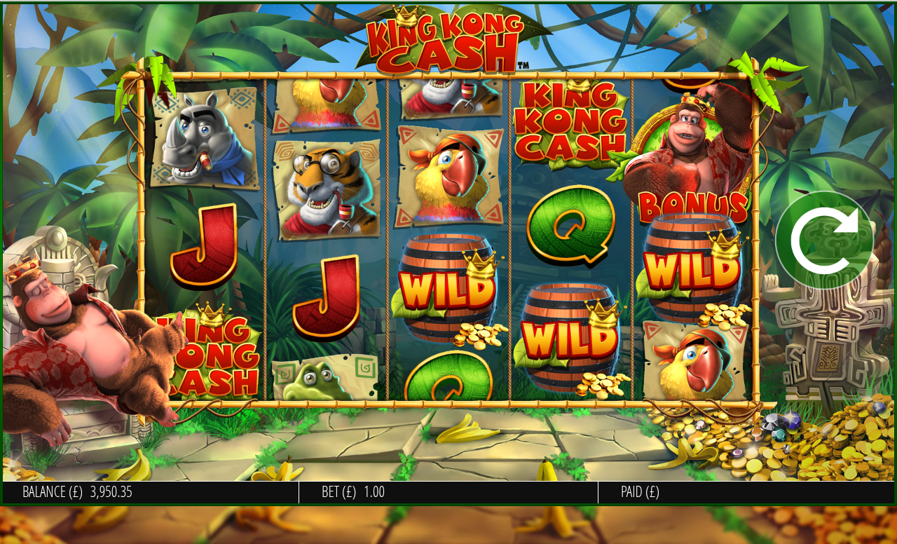 King Kong Cash gameplay with wild and bonus symbols on the reels