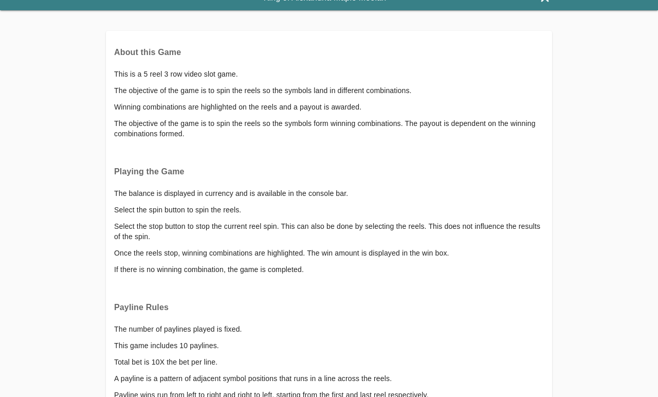 King of Alexandria Maple Moolah information screen