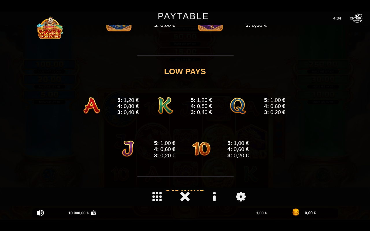 Koi Falls: Flowing Fortune information screen