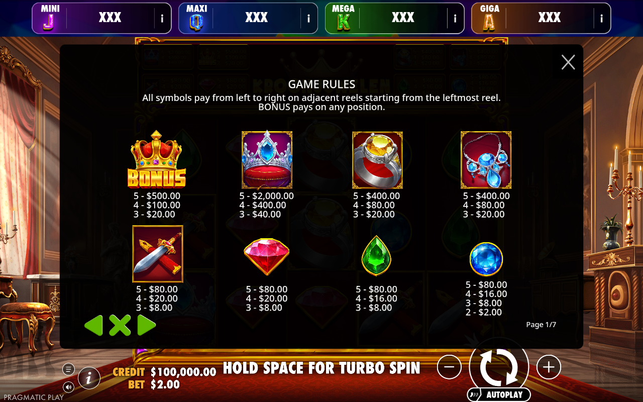 Kroonjuwelen - Oranje Jackpot information screen