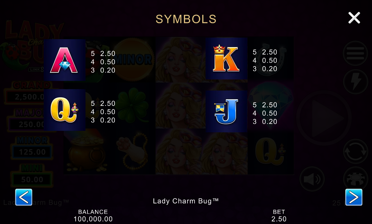 Lady Charm Bug paytable information