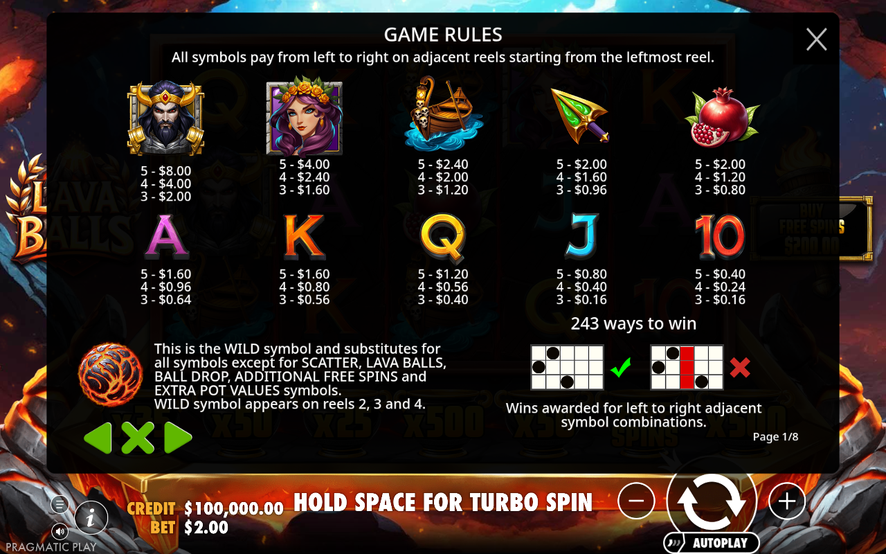 Lava Balls information screen