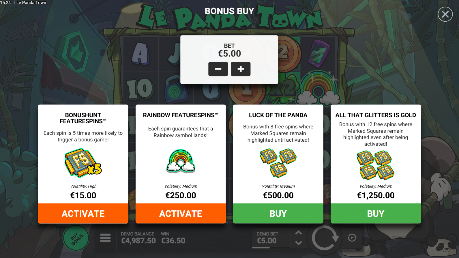 Le Panda Town bonus buy options