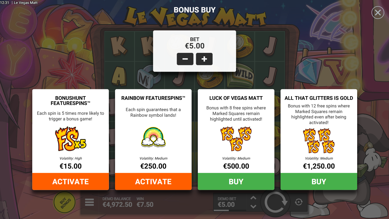 Le Vegas Matt bonus buy options