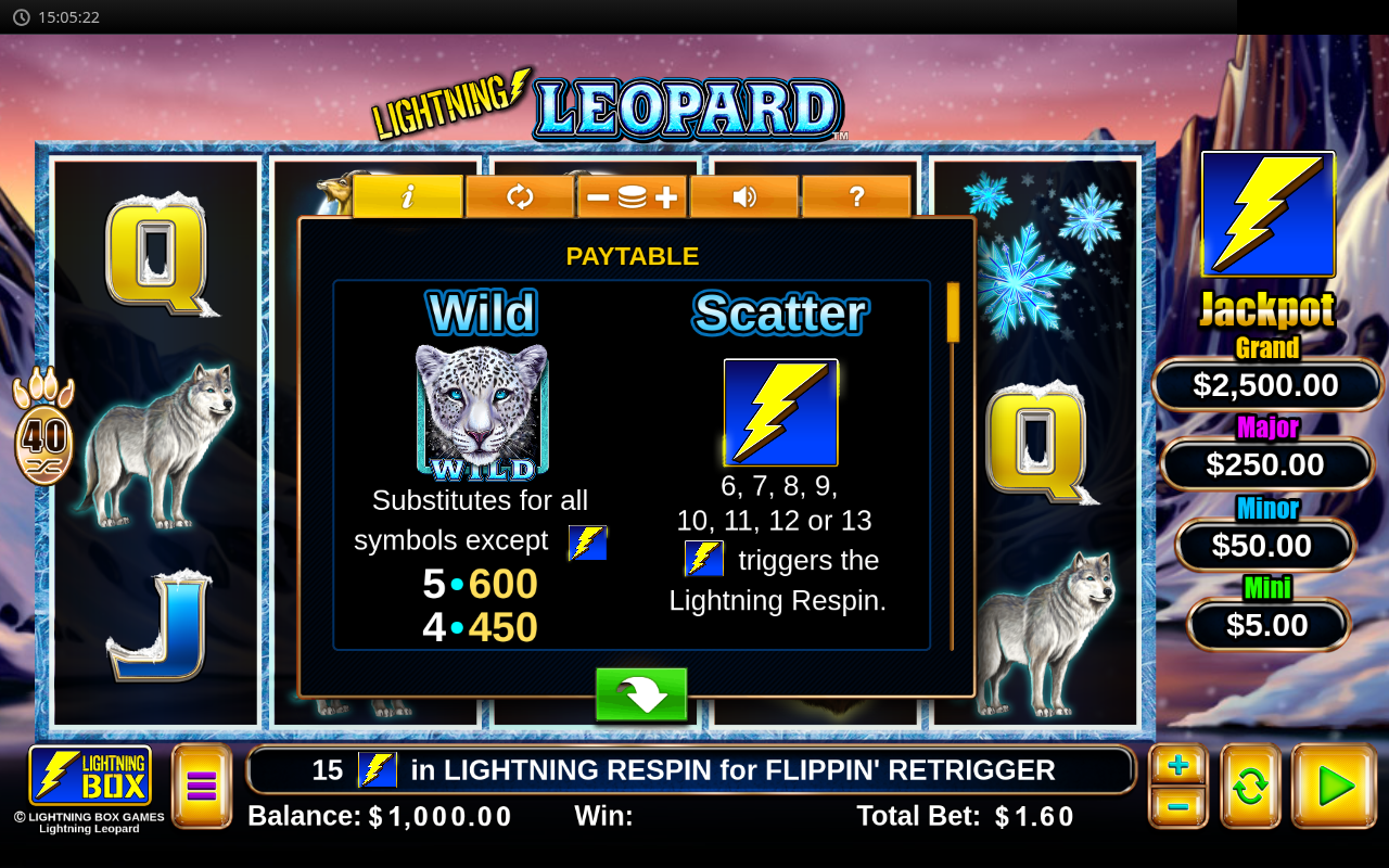 Lightning Leopard information screen