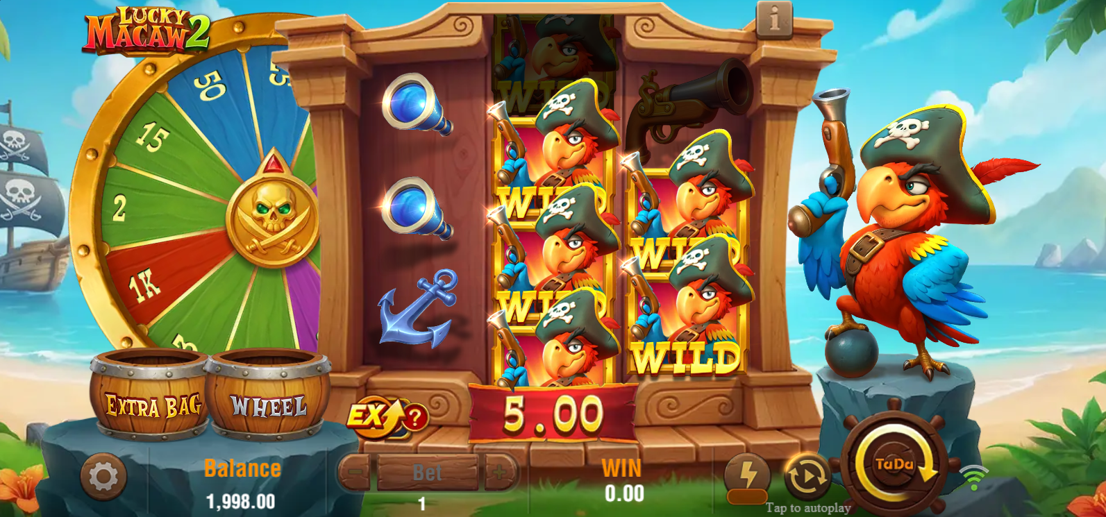 Lucky Macaw 2 offers 10 fixed paylines
