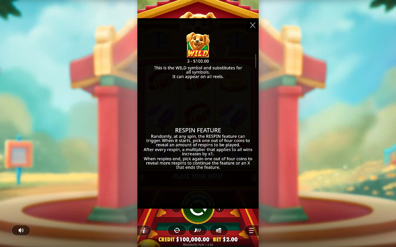 Lucky Dog information screen